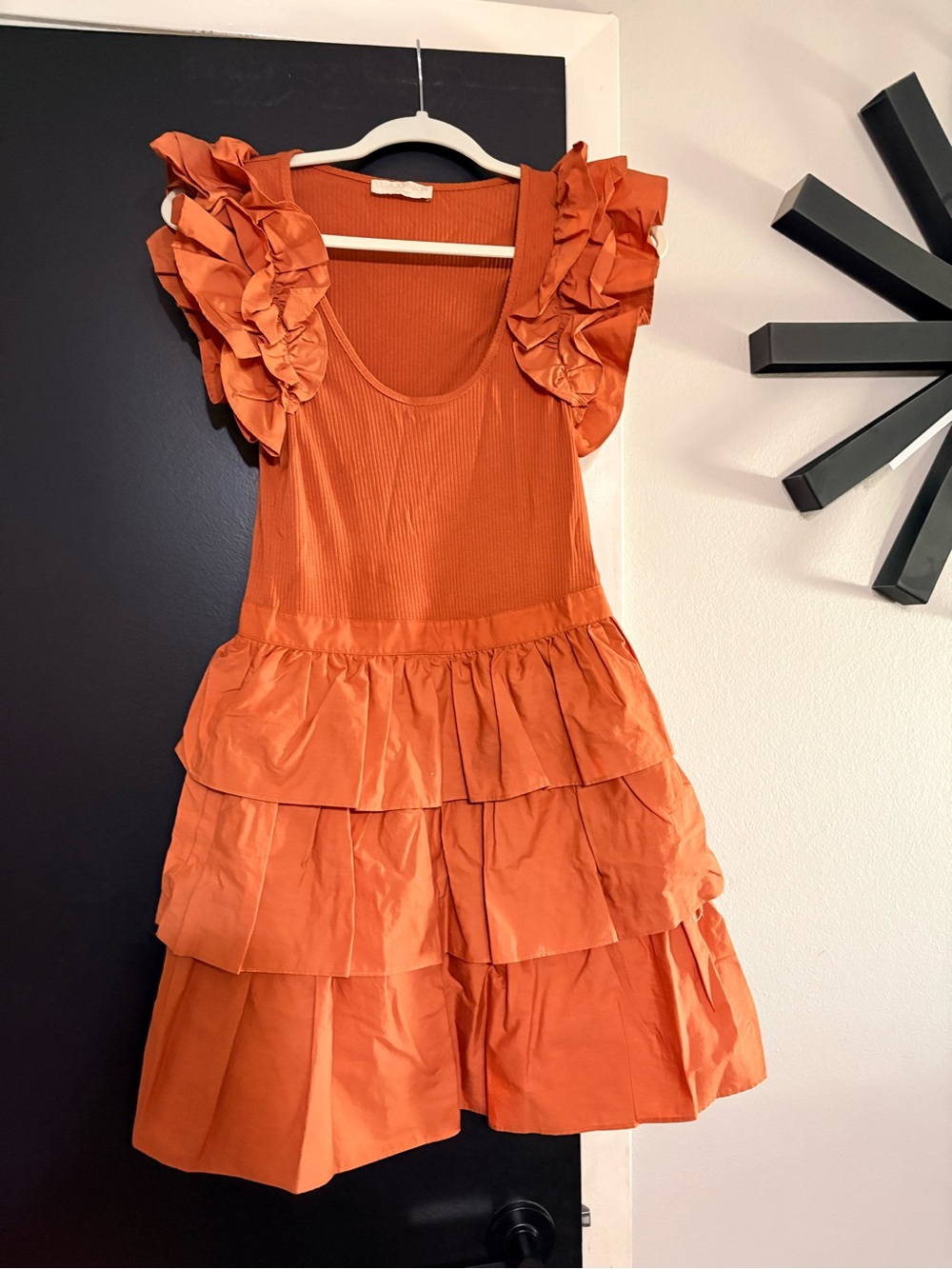 Ulla Johnson Orange Ruffled Tiered Dress for Kids - Picture 1 of 9